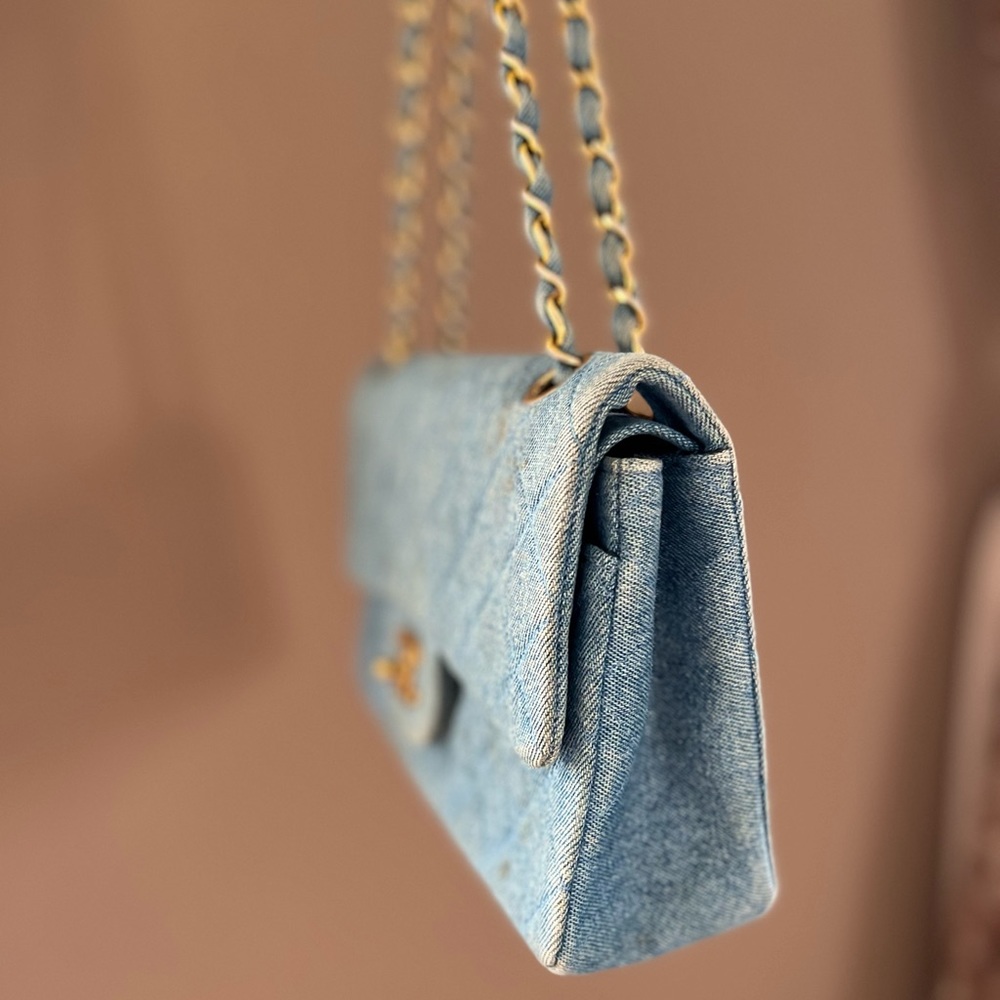 SOLD📌VTG CHANEL 1991 CLASSIC DENIM MEDIUM FLAP BAG PURSE CC TURN LOCK 24k - Picture 4 of 16